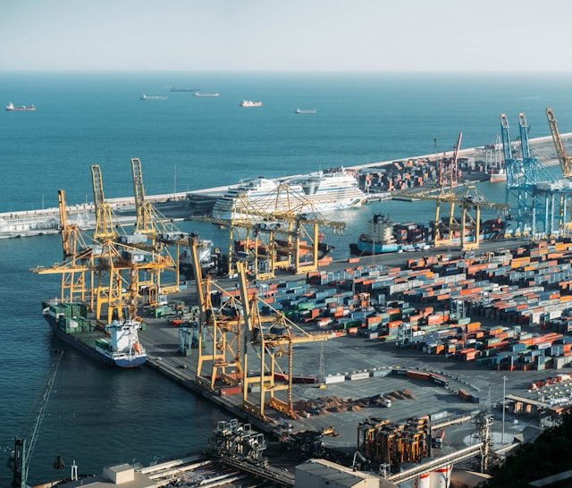 Commercial vessel receiving ship supply services at an Indian port